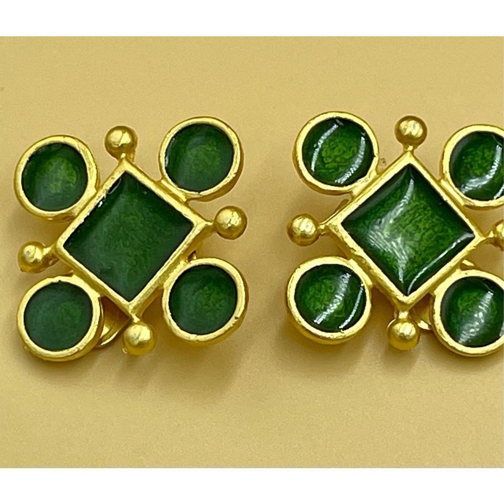 Vintage Gold & Green Clip On Earrings